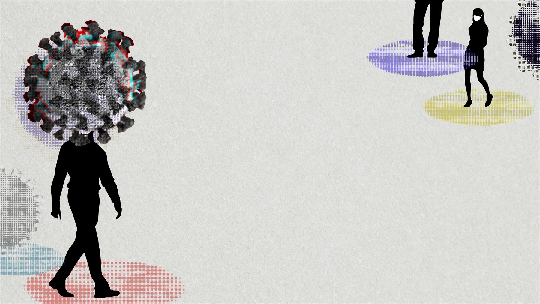 An abstract graphic of a person walking with a distorted head shape and distant figures, suggesting how social signals can be misread until the pattern comes into focus.