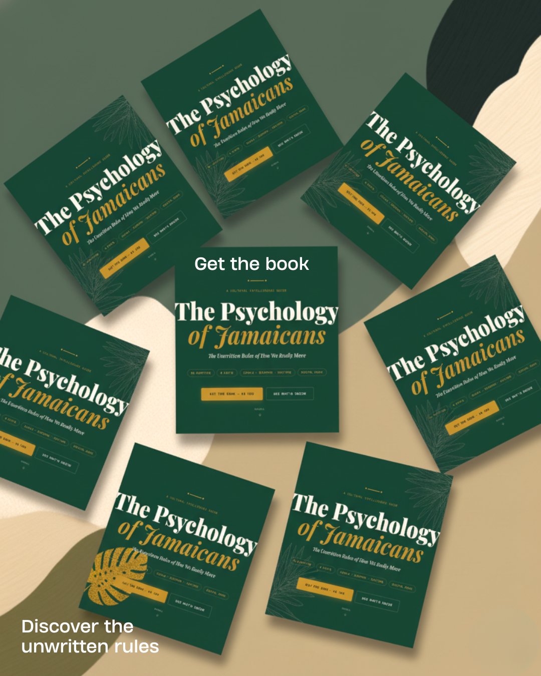 A promotional mockup showing multiple covers of The Psychology of Jamaicans arranged in an editorial collage.